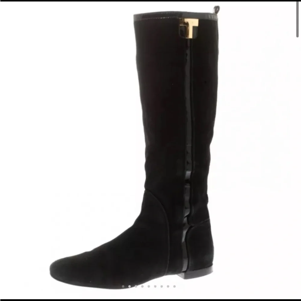 Tory Burch Black Suede and Patent Leather Knee High Boots Size 7.5